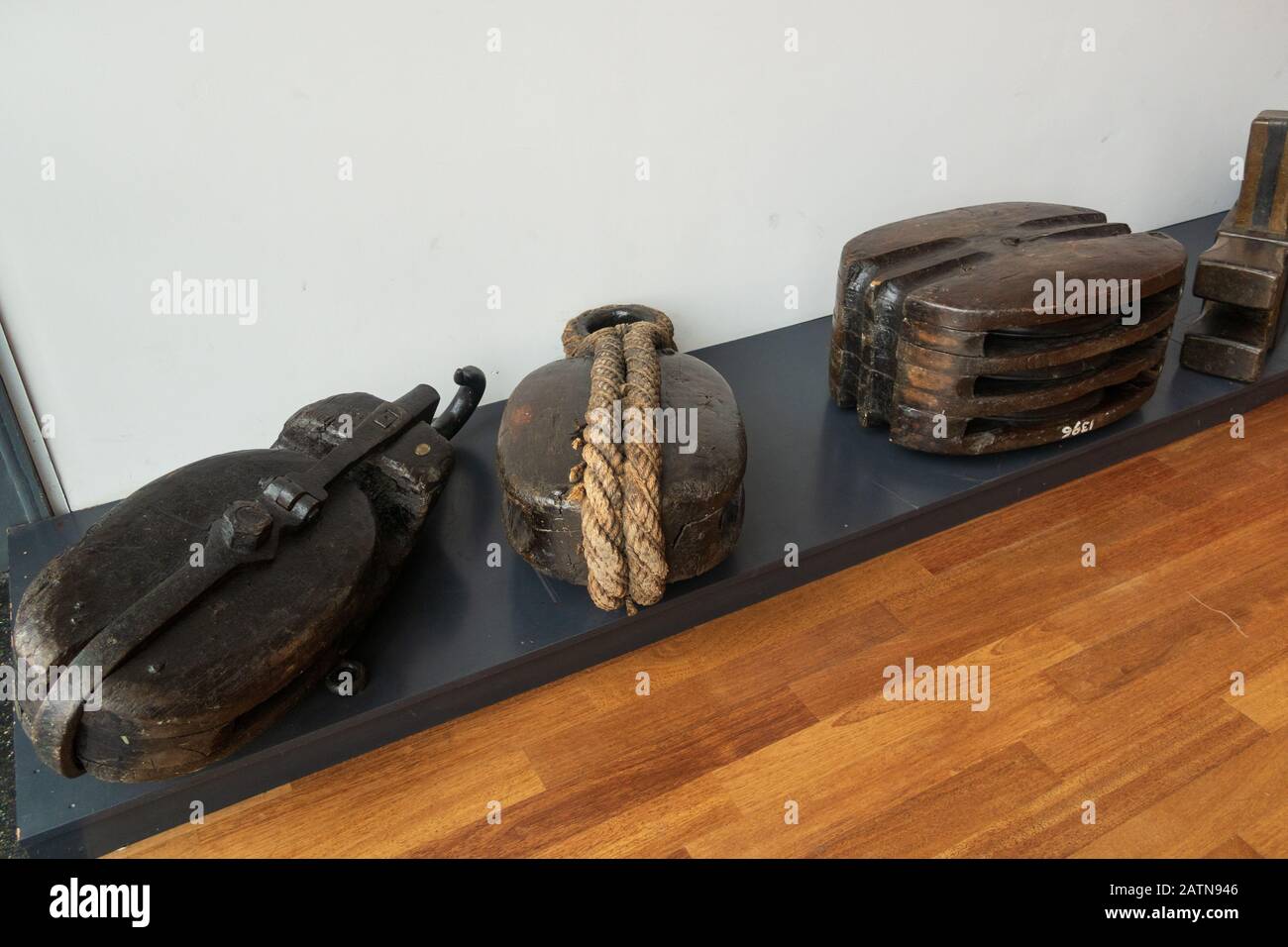 Istanbul, Turkey - Jan 12, 2020:Ship`s rigging Items displayed for Exhibition in The Istanbul Naval Museum, Turkey. Stock Photo